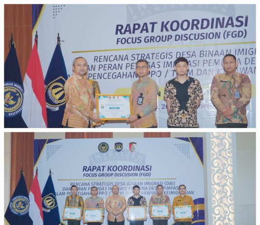 Raih Dua Penghargaan, Kanim Dumai dan Petugas Imigrasi Pembina Desa Diganjar Atas Komitmen Cegah TPPO dan TPPM