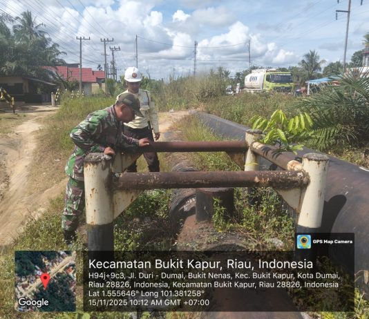 Koramil 02/BK Bersama SKK Migas–PHR Gelar Patroli Keamanan Jalur Pipa dari Km 11 hingga Bagan Besar Timur”