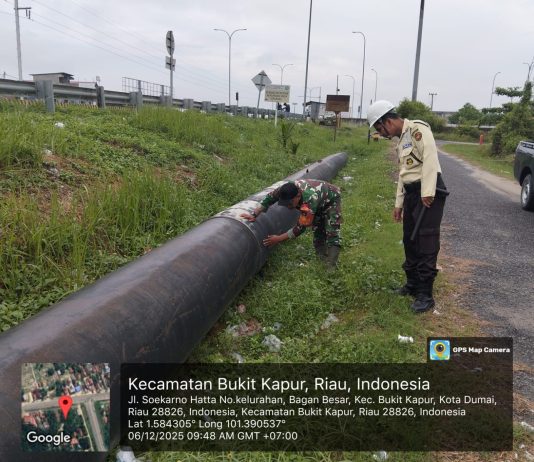 Dipimpin Babinsa Koramil 02/BK, Patroli Pengamanan Jalur Pipa Minyak Bersama SKK Migas dan Security PHR Digelar di Sepanjang Jalan Soekarno Hatta Dumai