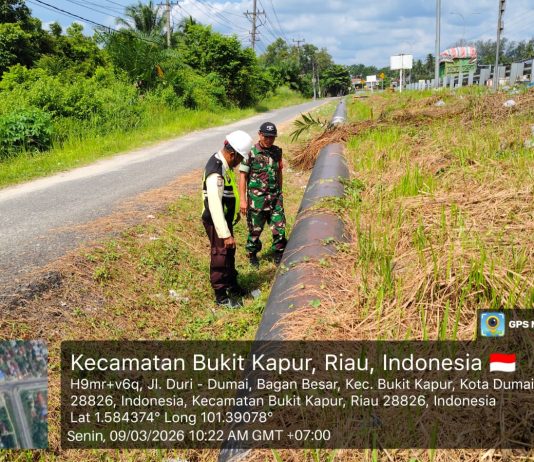 Babinsa Koramil 02/Bukit Kapur Bersama Security PHR Patroli Pengamanan Jalur Pipa Minyak