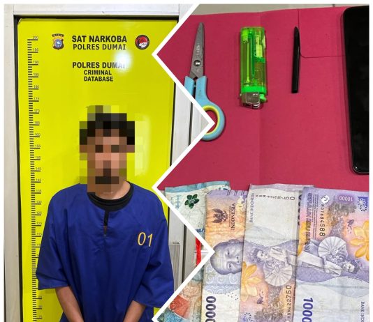 SATRESNARKOBA POLRES DUMAI AMANKAN PENGEDAR SHABU DI DUMAI BARAT, SHABU, ALAT PAKAI, DAN UANG HASIL PENJUALAN DISITA