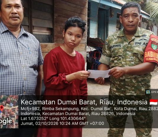 Kodim 0320/Dumai Salurkan Santunan kepada 10 Anak Yatim dan Piatu di Rimba Sekampung