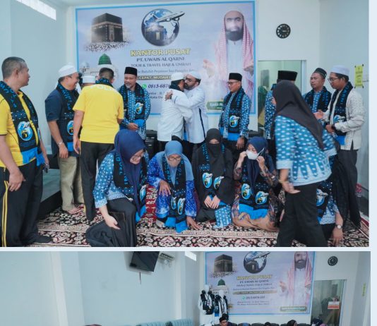 Ketua DPRD Dumai Pak Agus Miswandi Lepas Keberangkatan Perdana Jemaah Umrah Kantor Pusat PT Uwais Al-Qarni di Dumai